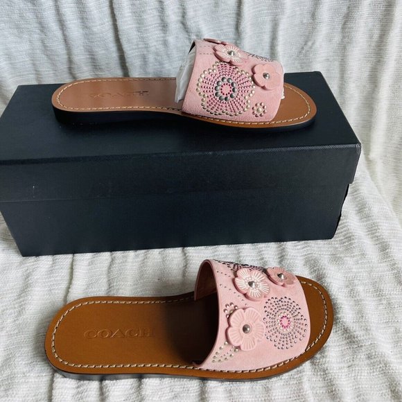 NIB Coach Peony Suede Slide Sandals w/ Tea Rose Rivets G2091 - Size 5B - Picture 5 of 8